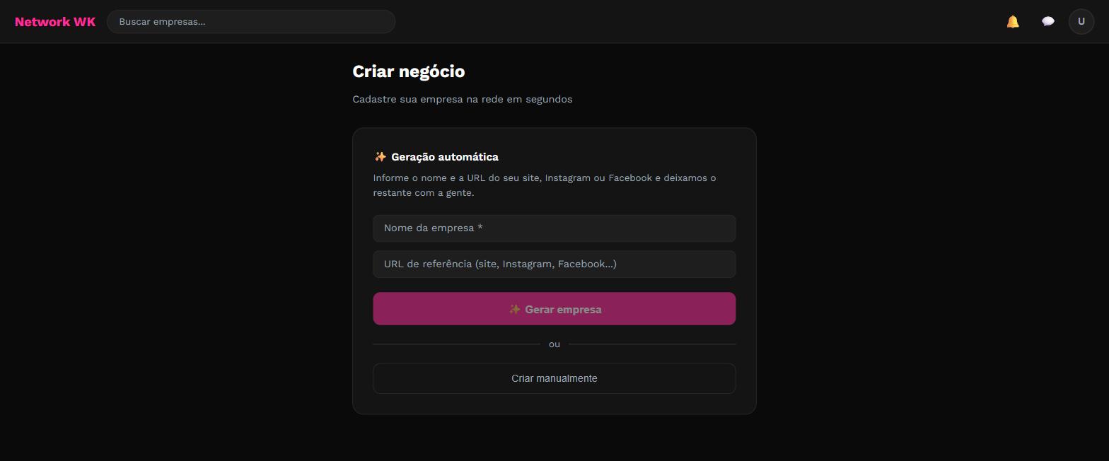 Criação automática de página empresarial no Network WK